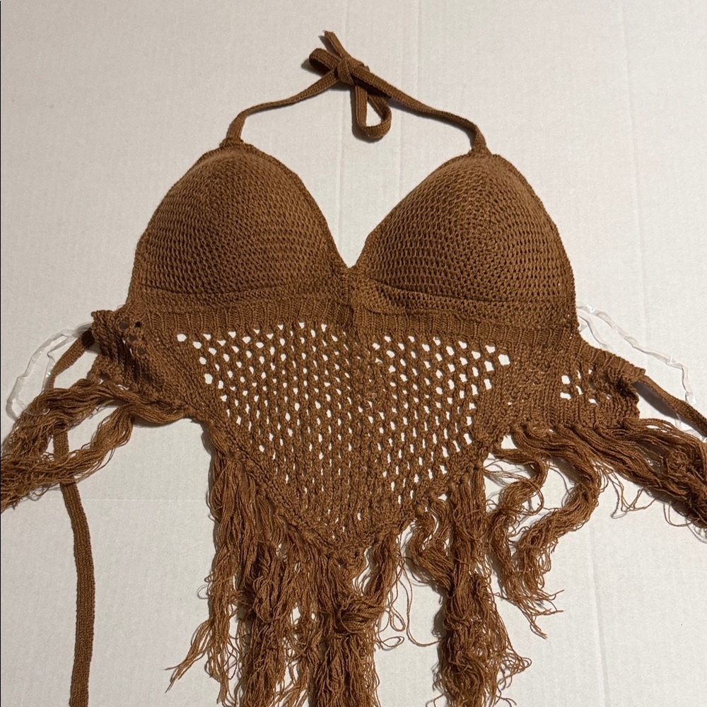 Elegant Brown Crochet Bikini Top